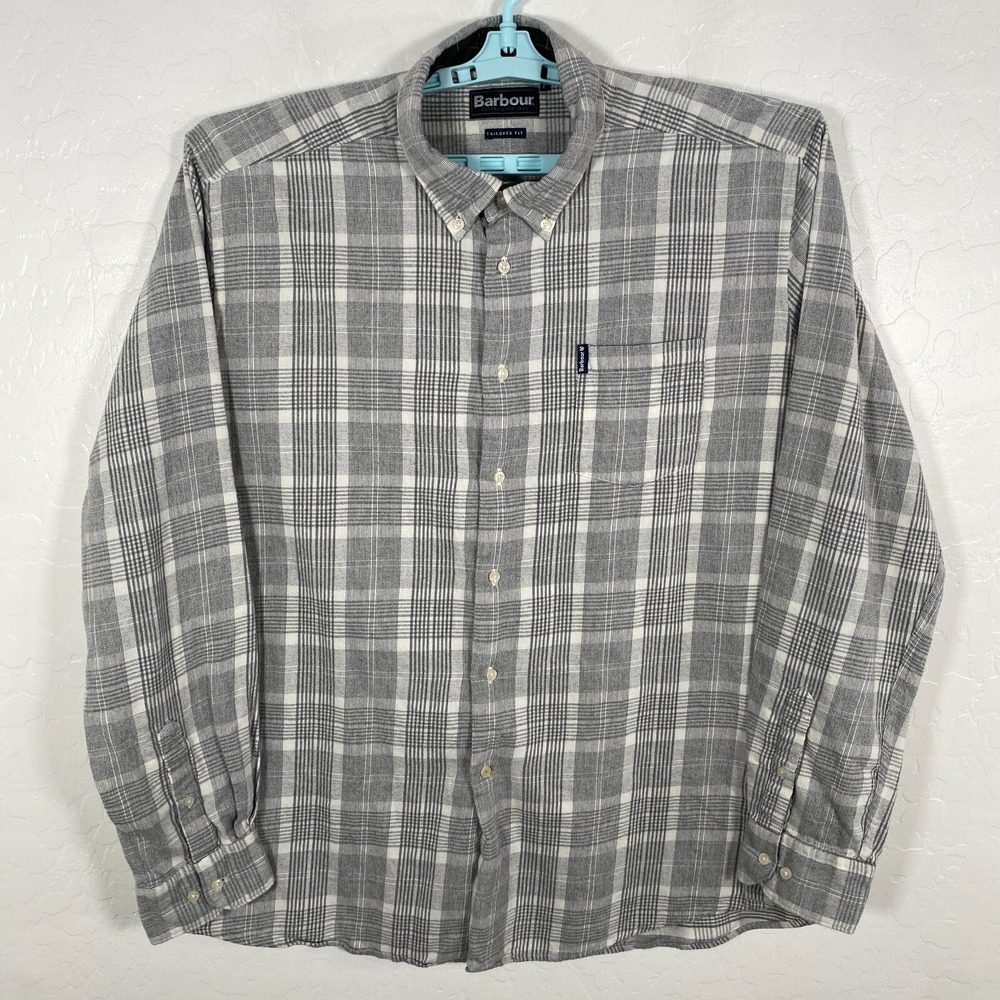 Barbour Shirt Mens XL Gray Button Up Lightweight Flannel Long Sleeve Plaid